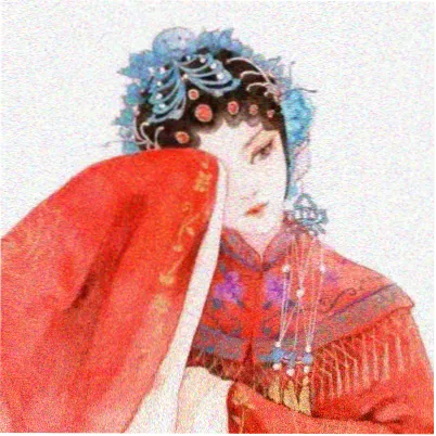 观众头像，竹青与赭石拼接的简笔人物